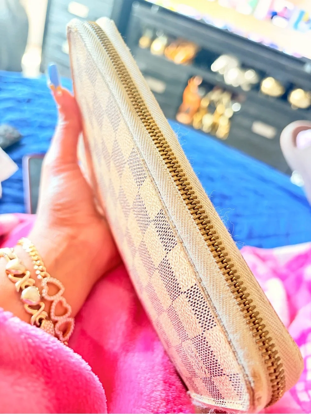 Louis Vuitton Damier Azur Zip Wallet in Light Beige and Cream